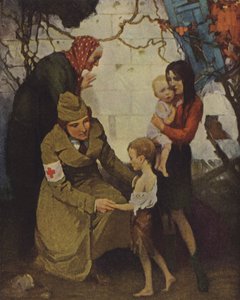Trabajador de la Cruz Roja atendiendo a refugiados de J. Paul Verrees